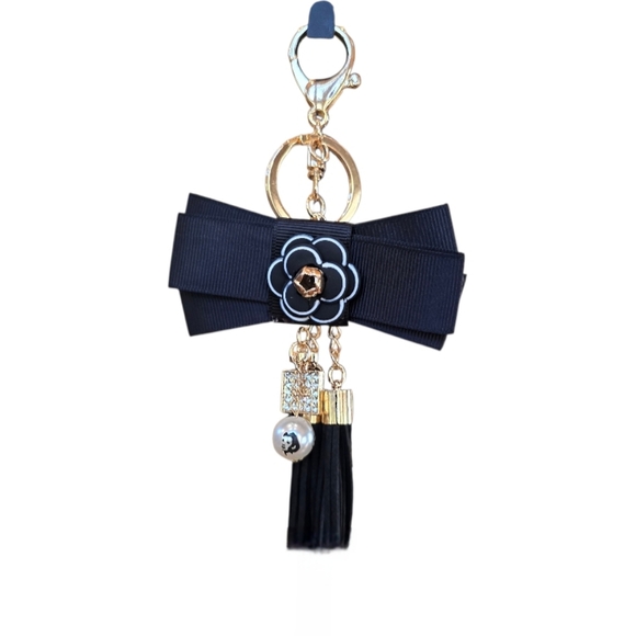Handbags - Camellia Flower Black Bow Bag Charm Key Chain